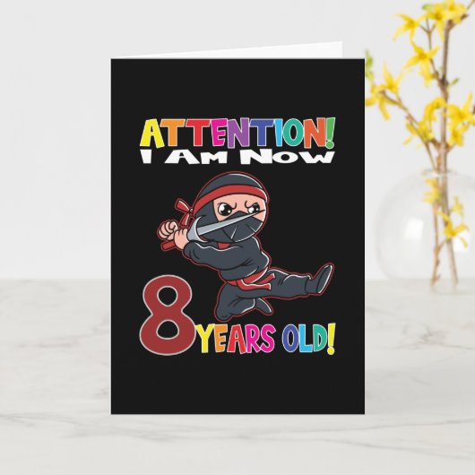 Ninja-verjaardag Ik ben nu 8 jaar oud Kaart (Gele Bloem)