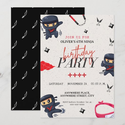 Ninja verjaardag kaart (Voorkant / Achterkant)