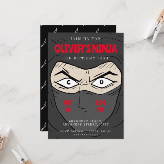 Ninja verjaardag kaart (Voorkant / Achterkant in situ)