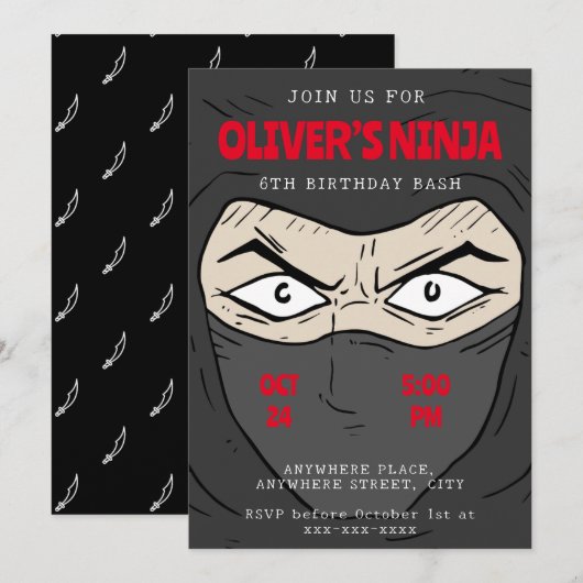 Ninja verjaardag kaart (Voorkant / Achterkant)