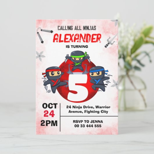 Ninja Verjaardag Martial Arts Party Kaart (Staand voorkant)