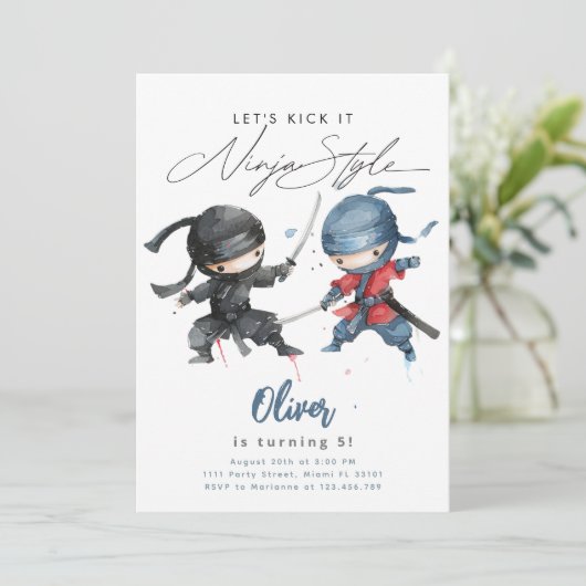 Ninja Verjaardag Uitnodiging Martial Arts Verjaard (Staand voorkant)