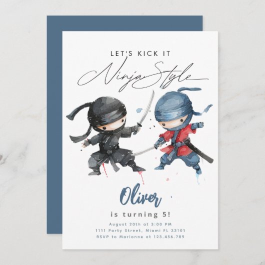 Ninja Verjaardag Uitnodiging Martial Arts Verjaard (Voorkant / Achterkant)