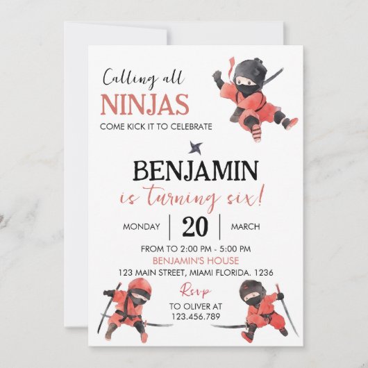 Ninja Verjaardag Uitnodiging Ninja Party (Voorkant)