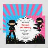 Ninja Verjaardag Uitnodigingen (Jongen Meisje Twin (Voorkant / Achterkant)