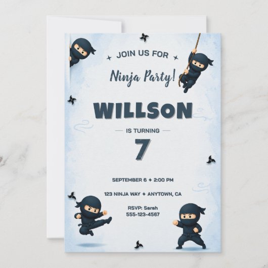 Ninja verjaardagsfeest uitnodiging (Voorkant)