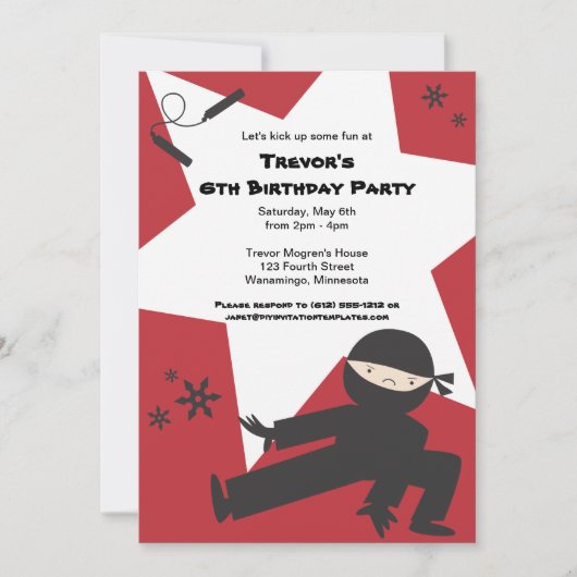 Ninja verjaardagsfeest uitnodiging (Voorkant)