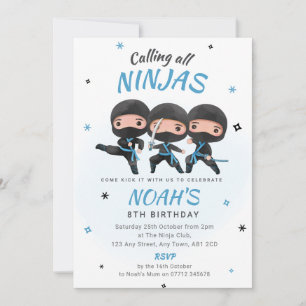 Ninja-verjaardagsuitnodiging - Blauwe Karate-feest Kaart