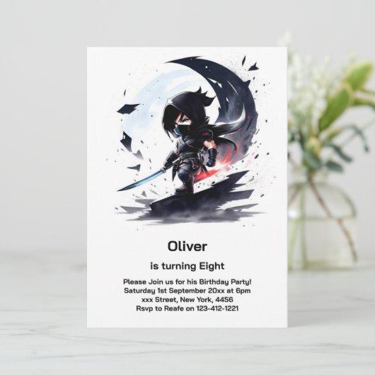 Ninja verjaardagsuitnodiging kaart (Staand voorkant)