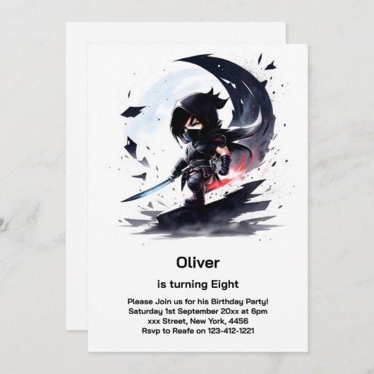 Ninja verjaardagsuitnodiging kaart (Voorkant / Achterkant)
