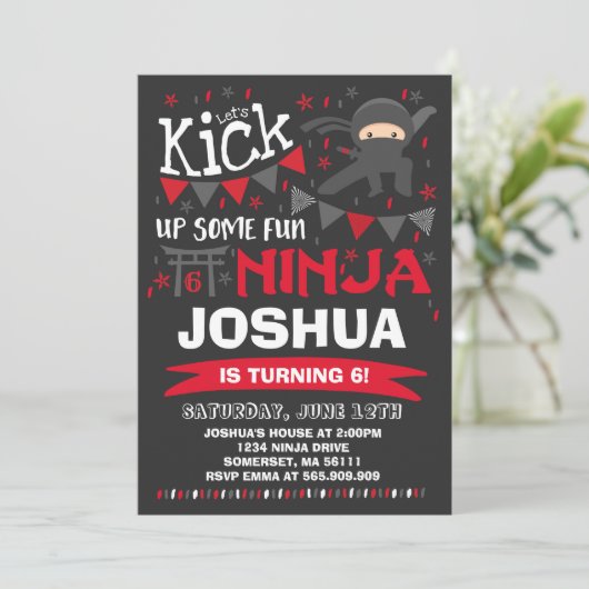 Ninja verjaardagsuitnodiging Karate verjaardagsfee Kaart (Staand voorkant)