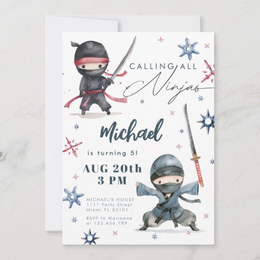 Ninja-verjaardagsuitnodiging | Martial Arts Karate Kaart (Voorkant)
