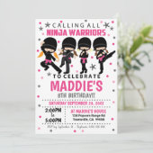 Ninja-verjaardagsuitnodiging meisje ninja kaart (Staand voorkant)