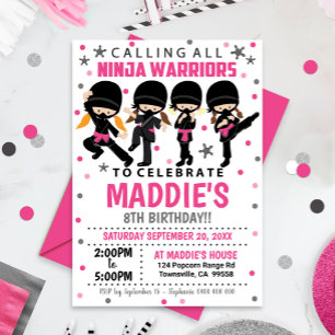 Ninja-verjaardagsuitnodiging meisje ninja kaart