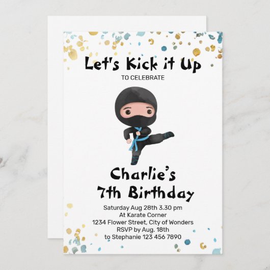 Ninja verjaardagsuitnodiging - Ninja Party Kaart (Voorkant / Achterkant)