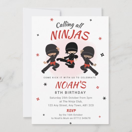 Ninja-verjaardagsuitnodiging - Rode Karate-feestje Kaart (Voorkant)