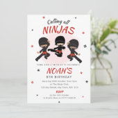 Ninja-verjaardagsuitnodiging - Rode Karate-feestje Kaart (Staand voorkant)