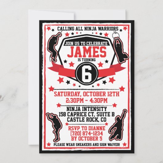 Ninja Warrior Birthday Invitation / Parkour Invite Kaart (Voorkant)