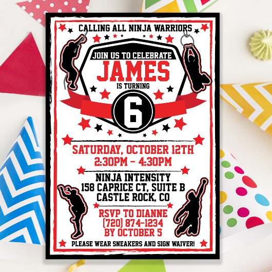Ninja Warrior Birthday Invitation / Parkour Invite Kaart