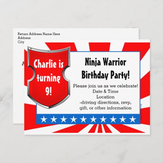 Ninja Warrior Birthday Party Kinder Boys Patriotic Uitnodiging Briefkaart (Voorkant / Achterkant)
