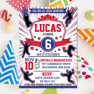 Ninja Warrior Birthday Party Obstacle Course Invit Kaart