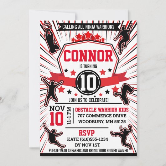 Ninja Warrior Birthday Party Obstacle Course Kaart (Voorkant)