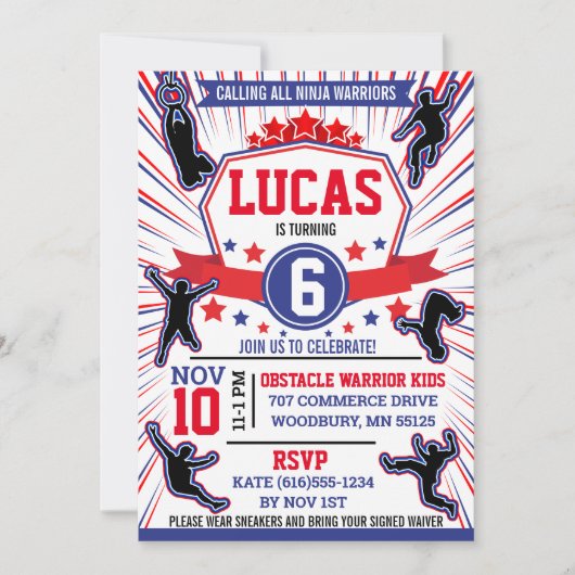 Ninja Warrior Birthday Party Obstacle Course Kaart (Voorkant)
