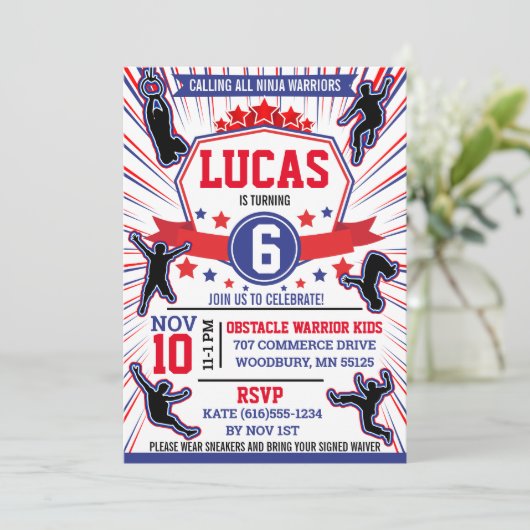 Ninja Warrior Birthday Party Obstacle Course Kaart (Staand voorkant)