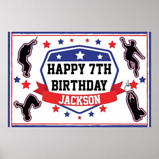 Ninja Warrior Birthday Party Red & Blue Poster (Voorkant)