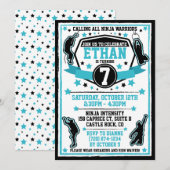 Ninja Warrior Boy Verjaardagsfeestje Zwart & Blauw Kaart (Voorkant / Achterkant)