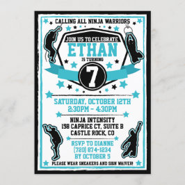 Ninja Warrior Boy Verjaardagsfeestje Zwart & Blauw Kaart