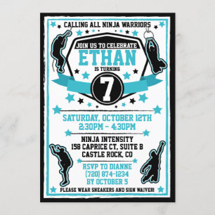 Ninja Warrior Boy Verjaardagsfeestje Zwart & Blauw Kaart