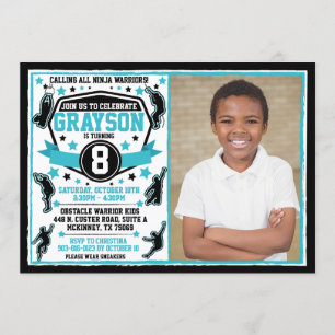 Ninja Warrior Boy Zwart & Blauwgroen Foto Kaart