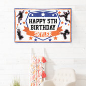 Ninja Warrior Boys Birthday Party Blue & Oranje Spandoek (Insitu)