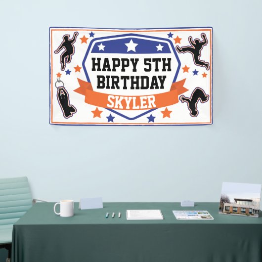 Ninja Warrior Boys Birthday Party Blue & Oranje Spandoek (Beurs)