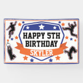 Ninja Warrior Boys Birthday Party Blue & Oranje Spandoek (Horizontaal)