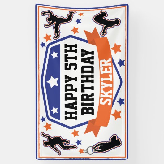 Ninja Warrior Boys Birthday Party Blue & Oranje Spandoek (Verticaal)