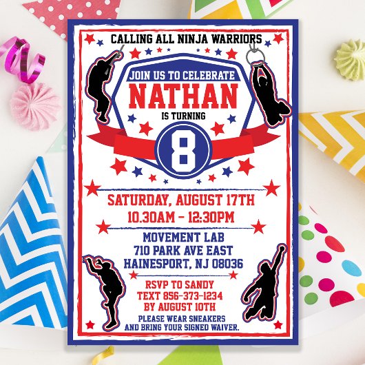 Ninja Warrior Boys Birthday Party Invitation Kaart