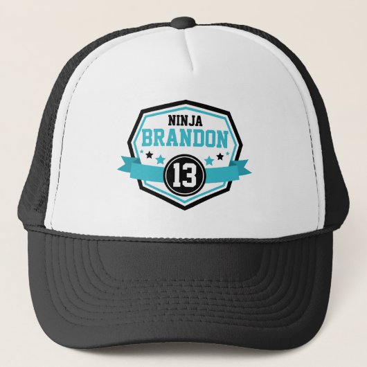 Ninja Warrior Boys Birthday Party Name & Age Trucker Pet (Voorkant)