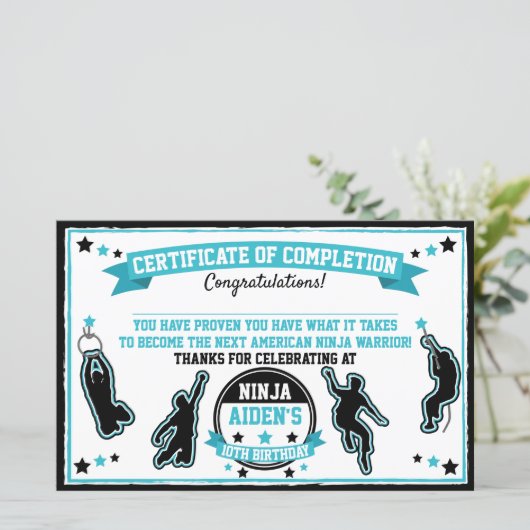 Ninja Warrior Boys Party Certificate of Completion (Staand voorkant)