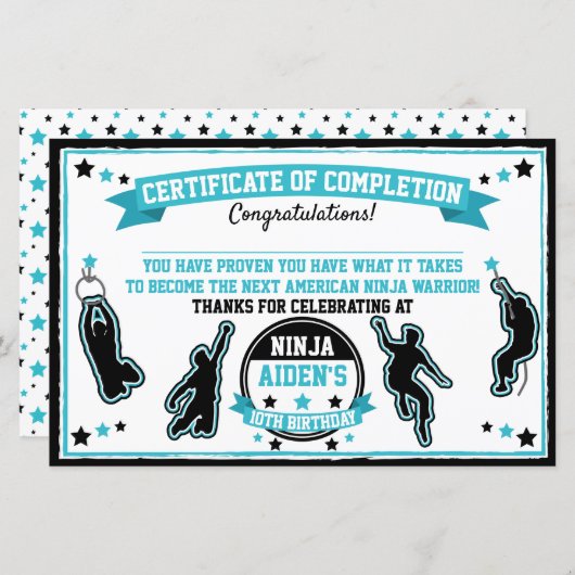 Ninja Warrior Boys Party Certificate of Completion (Voorkant / Achterkant)