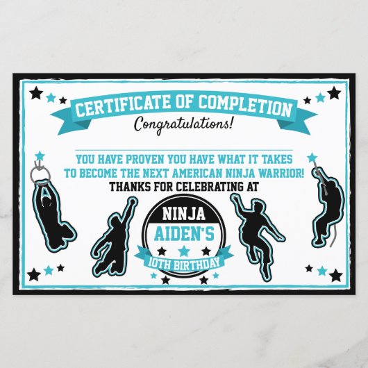 Ninja Warrior Boys Party Certificate of Completion (Voorkant)