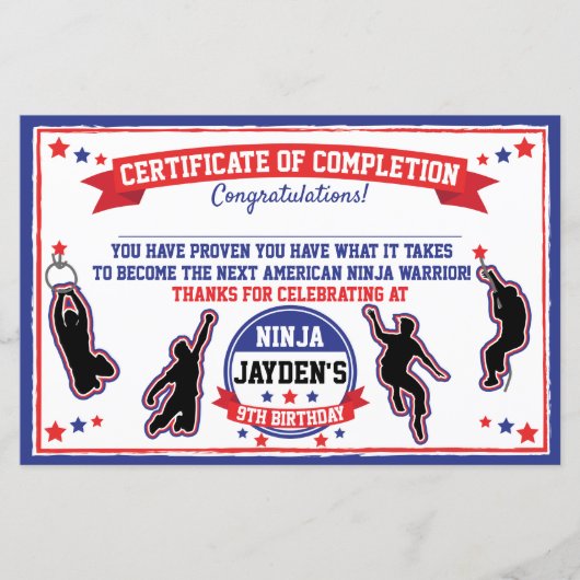 Ninja Warrior Boys Party Certificate of Completion (Voorkant)