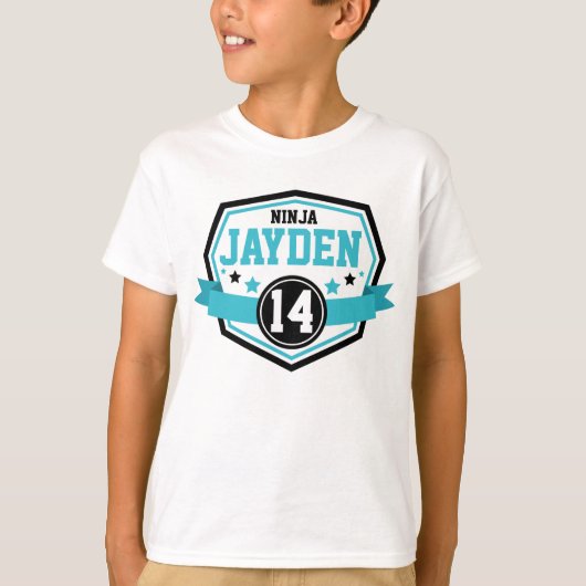 Ninja Warrior Boys Verjaardagsfeest Naam & leeftij T-shirt (Voorkant)