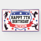 Ninja Warrior Boys Verjaardagsfeestje Blauw & Rood Spandoek (Horizontaal)