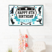 Ninja Warrior Boys Verjaardagsfeestje Zwart & Blau Spandoek (Insitu)