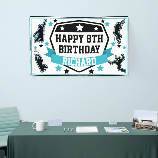 Ninja Warrior Boys Verjaardagsfeestje Zwart & Blau Spandoek (Beurs)