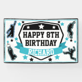 Ninja Warrior Boys Verjaardagsfeestje Zwart & Blau Spandoek (Horizontaal)