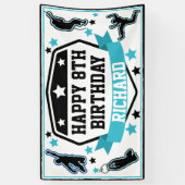 Ninja Warrior Boys Verjaardagsfeestje Zwart & Blau Spandoek (Verticaal)