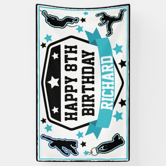 Ninja Warrior Boys Verjaardagsfeestje Zwart & Blau Spandoek (Verticaal)
